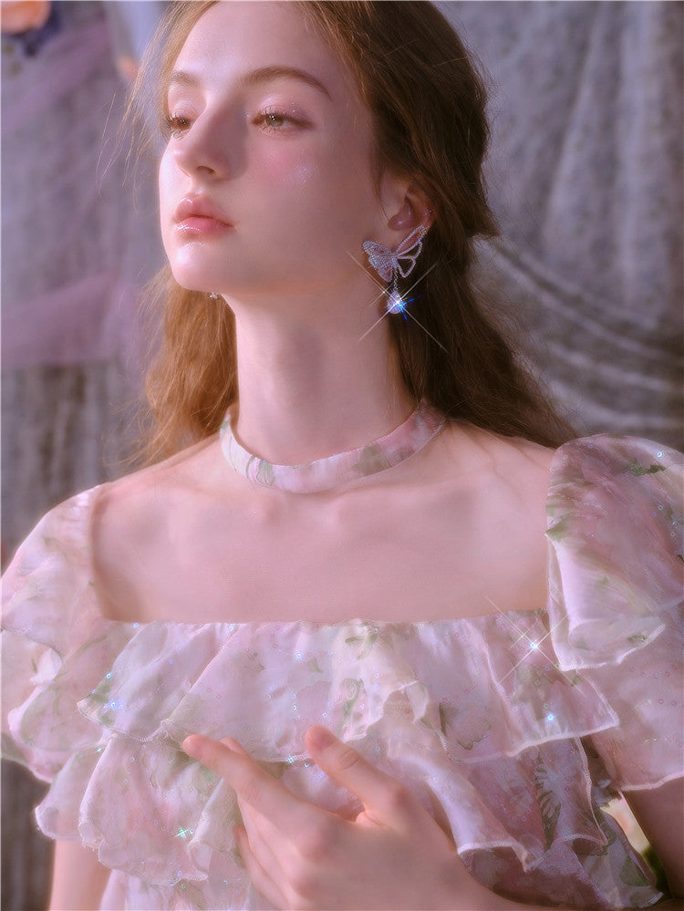 Wardrobes by Chen Elegant Short Sleeve Flower Print Party Short Dress-Dami