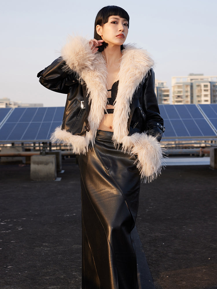 TINY IN cotton leather fur women's black jacket -JACK
