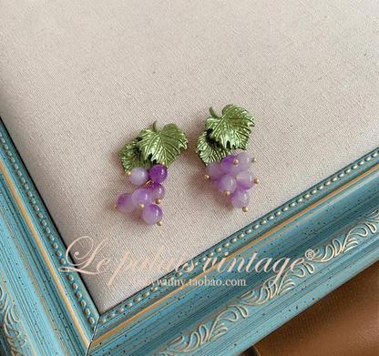 Le Palais Vintage Retro Elegant Small Mini Grape Earrings + Grape Brooch-Quincy.
