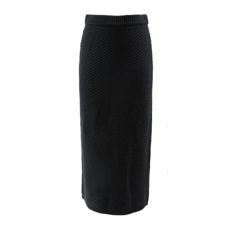 ZHUCHONGYUN Black Sheep Wool Knitted Straight Skirt-ASUNA.
