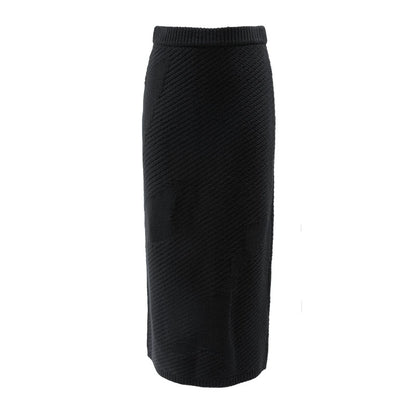 ZHUCHONGYUN Black Sheep Wool Knitted Straight Skirt-ASUNA.