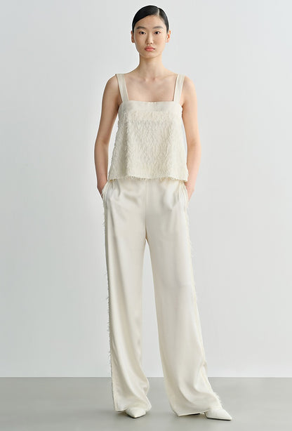 COMME MOI Lu Yan designer's new texture splicing satin straight-leg pants  -FAITH.