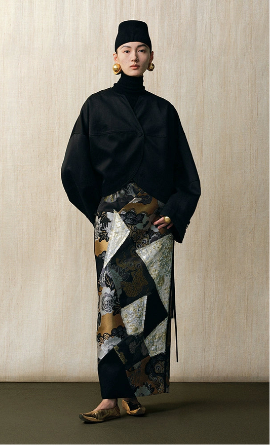 ZHUCHONGYU stitched jacquard straight long skirt--OTOSAKA.