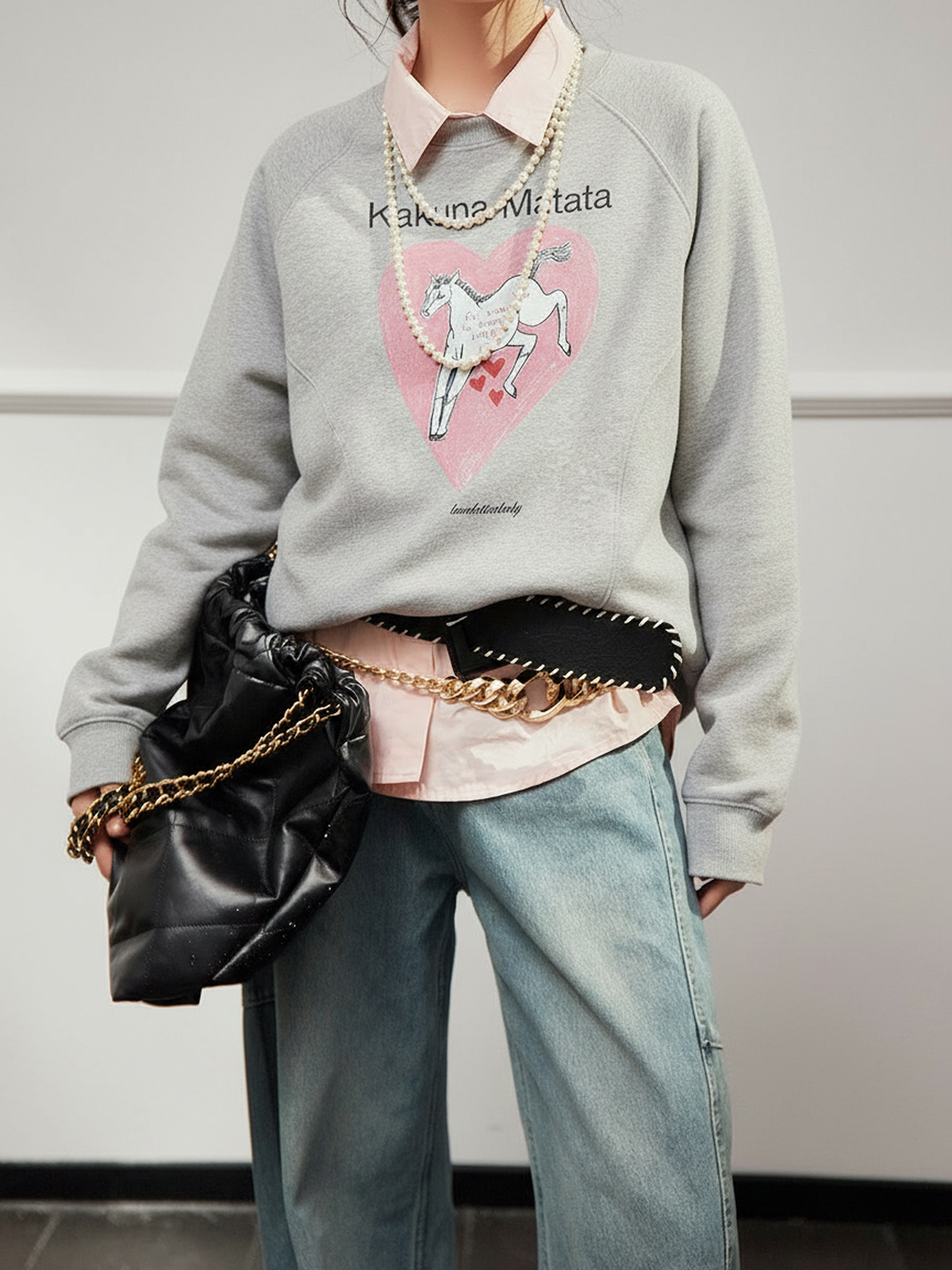 DGU×LAB "Airspace" gray crew neck loose lazy style printed top - HOLY