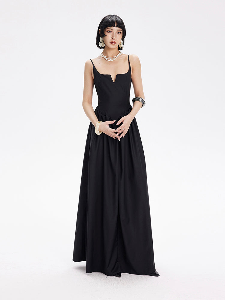 TINY IN petal-shaped waist-panelled slip black dress-HANDS