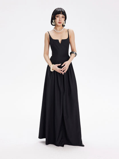 TINY IN petal-shaped waist-panelled slip black dress-HANDS