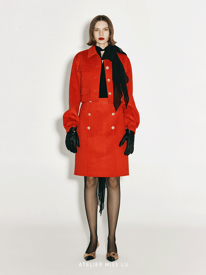 ATELIER MISS LU Vintage Flower Buckle Wool Tweed Crop Jacket - LION.