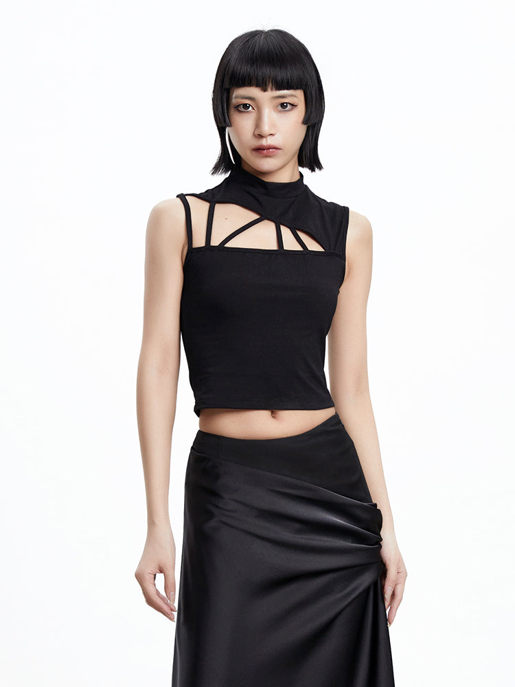 TINY IN triangle cut-out short tight women's summer vest-ASHAN