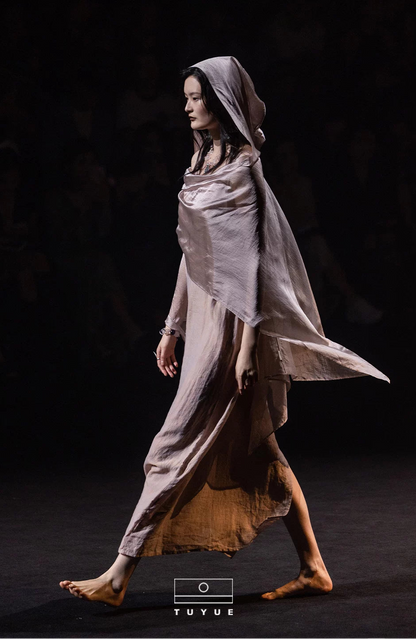 TUYUE nude pink glossy light Zen hooded shawl - ZAINAB
