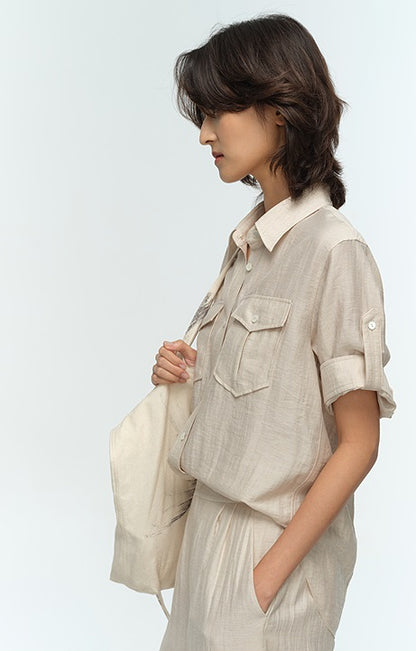 COMME MOI summer women's lapel loose short-sleeved shirt - EEMA.