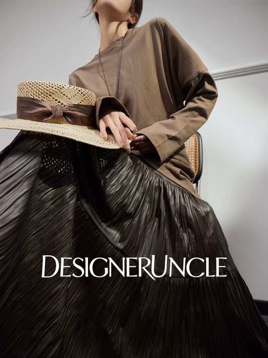 DGU |Hazelnut New Loose Crew Neck Niche Design Basic Versatile Simple Top - GREAT.