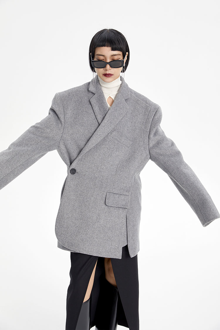 TINY IN misplaced silhouette wool women's midi grey coat -YAMO