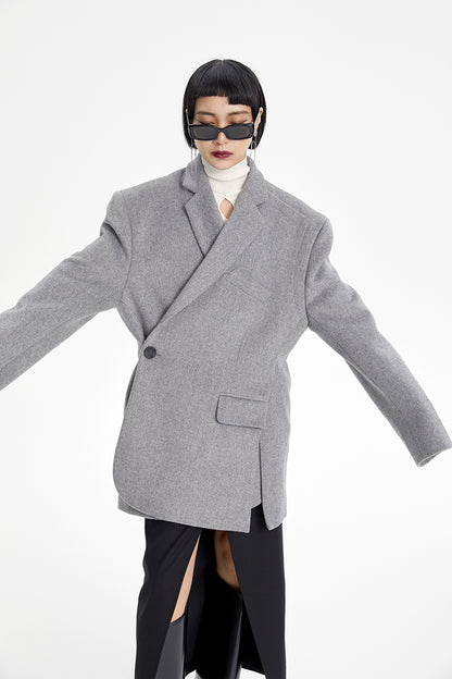 TINY IN misplaced silhouette wool women's midi grey coat -YAMO