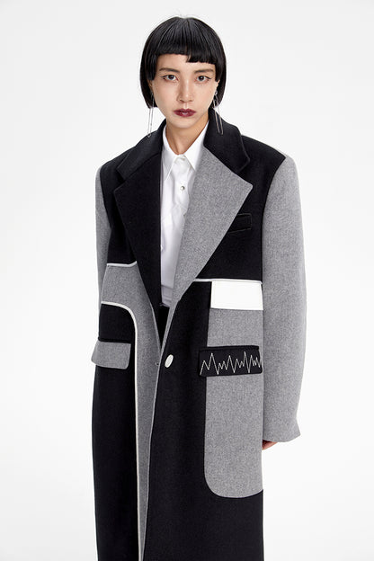 TINY IN Asymmetric black and gray wool women's coat- TRAIL