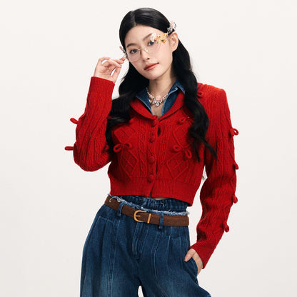 FAME red denim patchwork knitted sweater jacket - ANDREW.
