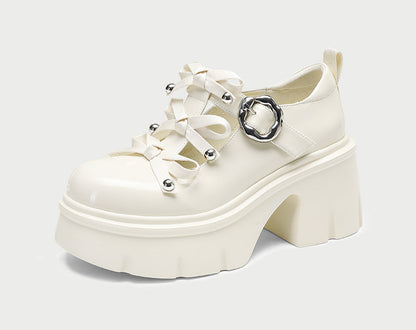 Pjjuu  Alt student bowed punk white Maryjane Platform Soled loafer - Emo