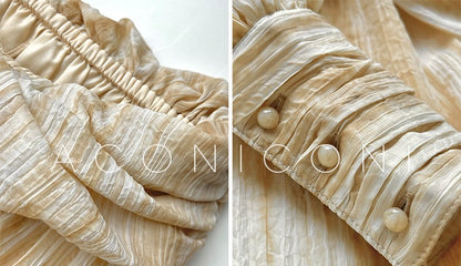 Aconiconi Elegant Wave Pattern Long Sleeve Loose Wedding Guest Dress- Dune