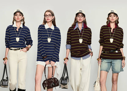 ANNASPEAK color loose striped knit long dress-MUA.