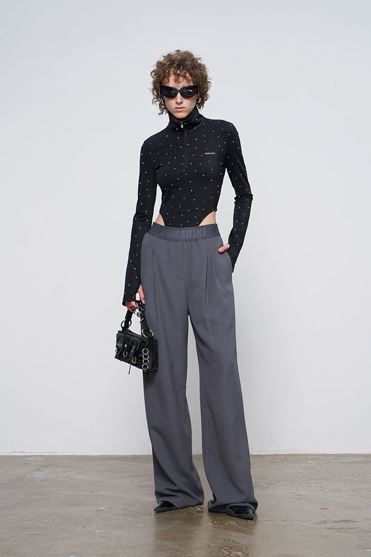 ANNAKIKI Gray Logo Web Elasticated Waist Straight Pants-FUYUKO