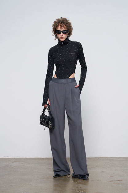 ANNAKIKI Gray Logo Web Elasticated Waist Straight Pants-FUYUKO
