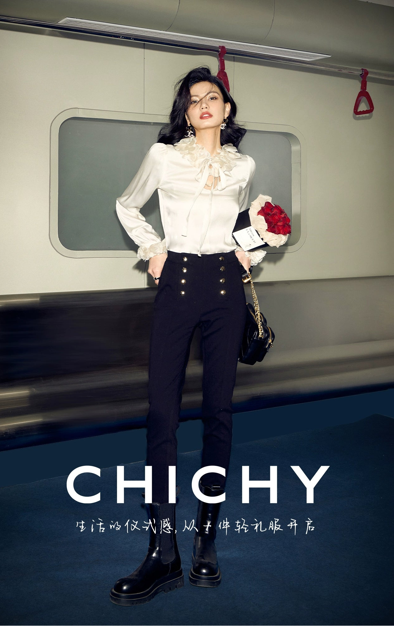 CHICHY French high-end narrow black slim small leg long pants-MIZU