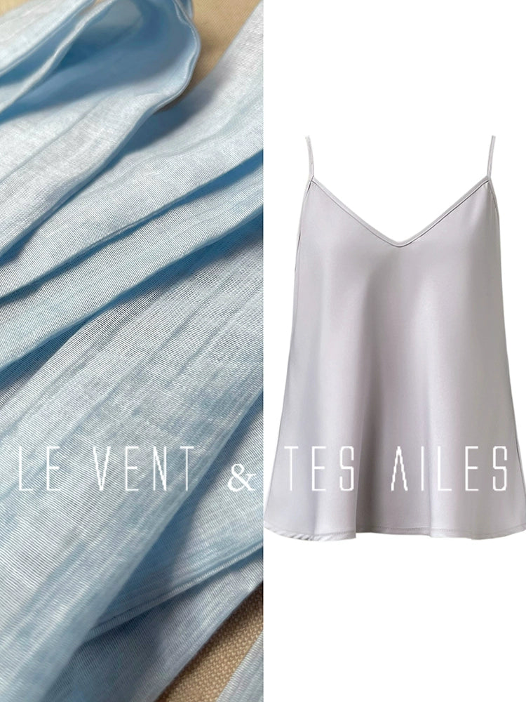 LE VENT&TES AILES pastel blue elegant summer vacation  V-neck shirt skirt set -GWEN