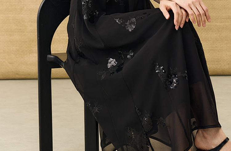 HECO Chinese Style Water Drop Neck Shoulder Embroidered Dress - SWEAT.