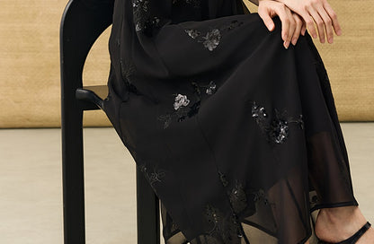 HECO Chinese Style Water Drop Neck Shoulder Embroidered Dress - SWEAT.