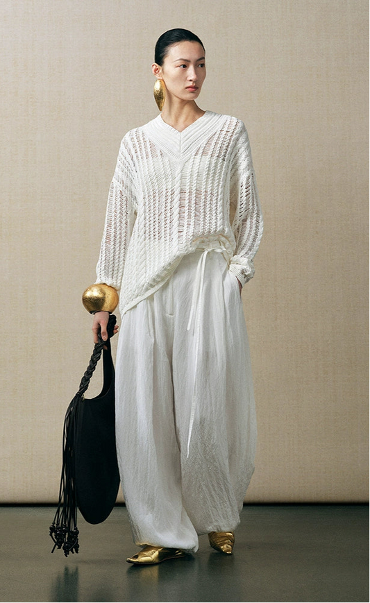 ZHUCHONGYUN knitted twist pattern white long-sleeved shirt-DRAGNE.