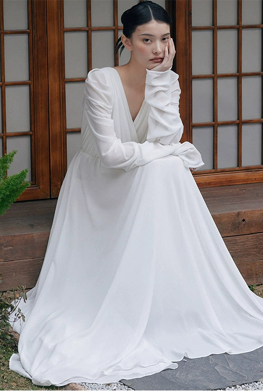 GOUDIN white bridal dress robe cool niche light luxury dress-NIMO.