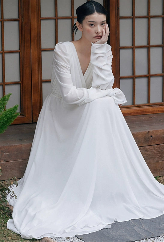 GOUDIN white bridal luxury dress-NIMO.