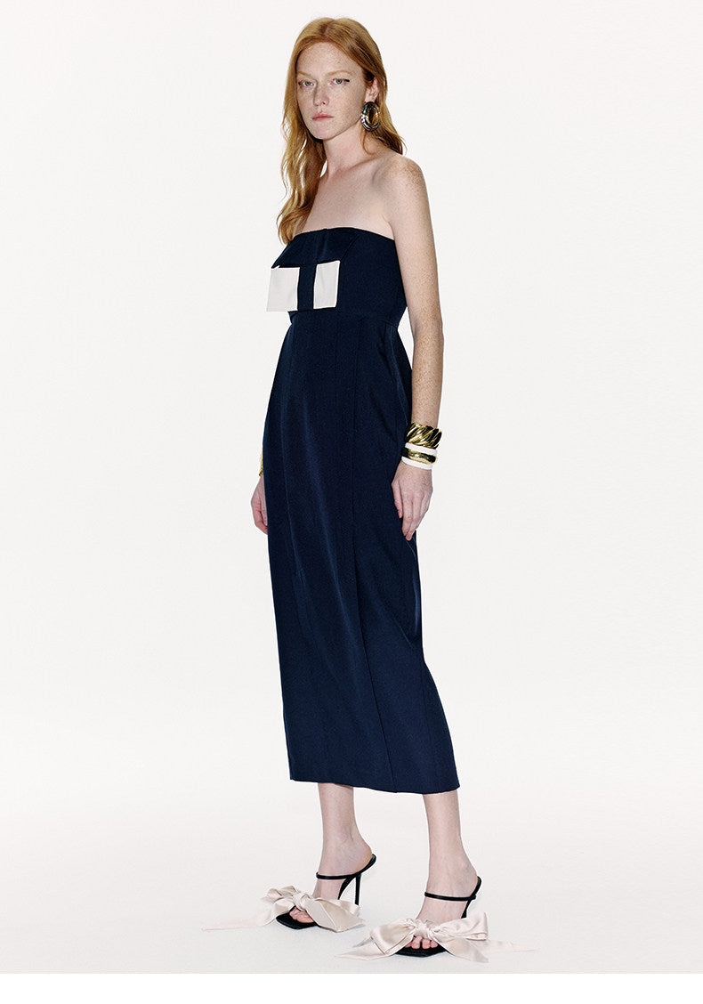 ATELIER MISS LU Spring And Summer Geometric Ribbon Waist Bandeau Dress - BEAUTY.