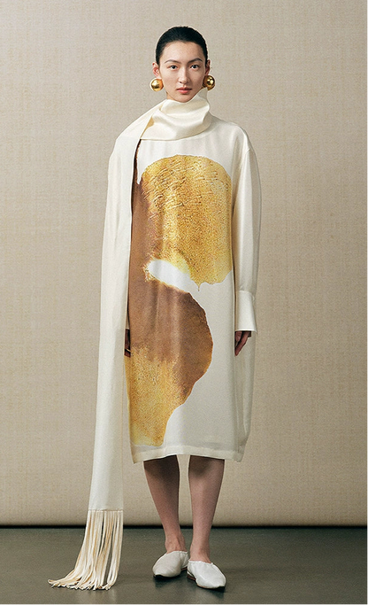 ZHUCHONGYUN crew neck midi cocoon printed dress-KOMACHI.
