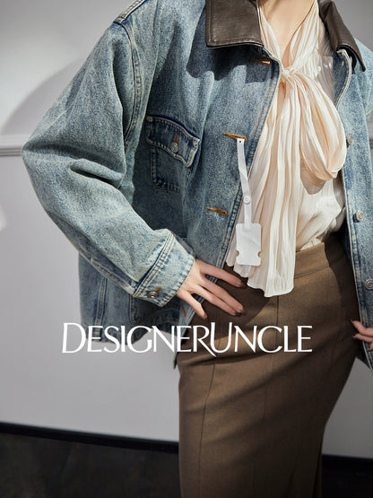 DGU|Denim Blue Retro Lapel Workwear Short Light Luxury Niche Top Jacket - Robert.