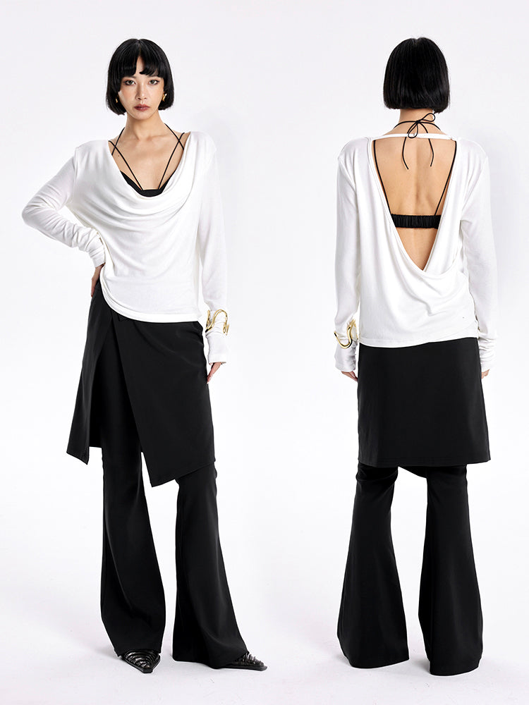 TINY IN Smock Swing Neck Knit T-Shirt Worn Front and Back-ROX.