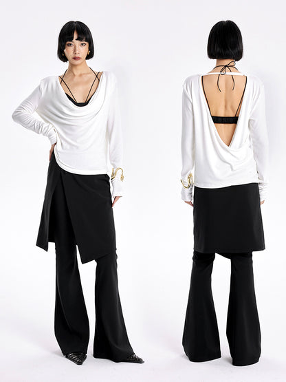 TINY IN Smock Swing Neck Knit T-Shirt Worn Front and Back-ROX.