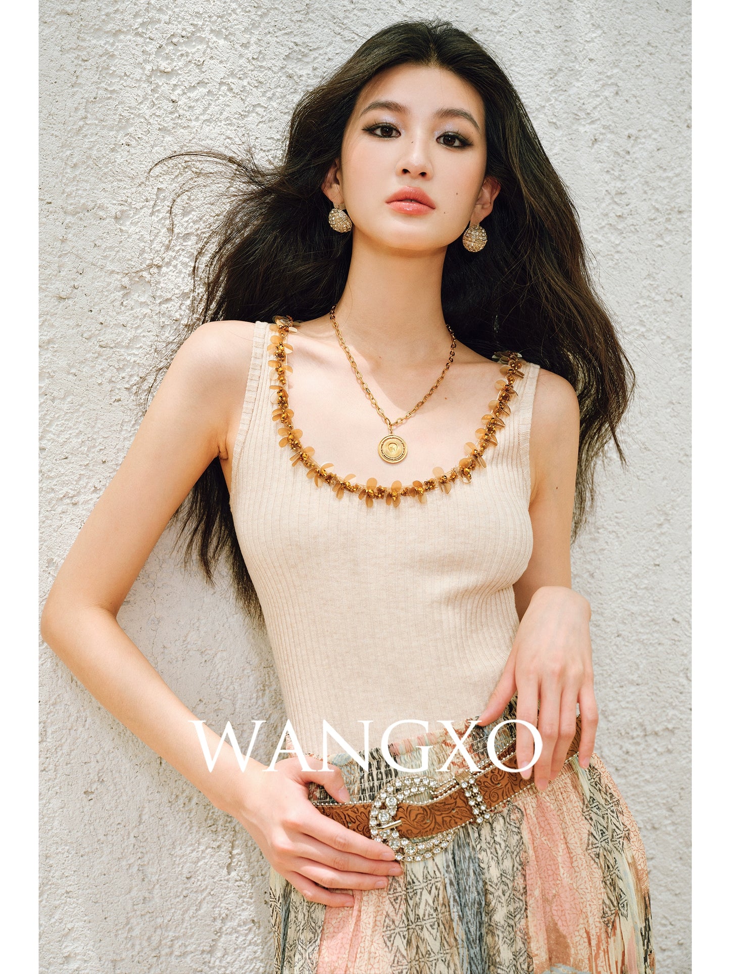 WANGXO |Diamond Bright Silk Webbing with Pit Texture Finish Knitted Vest -LYRA