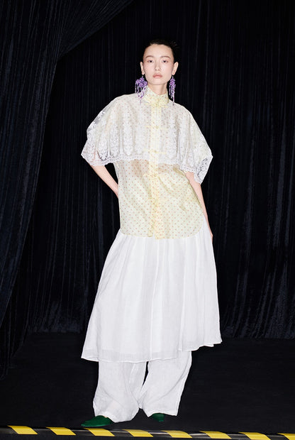 M essential Mackay designer polka dot silk cotton Chinese short-sleeved shirt - SILVER.