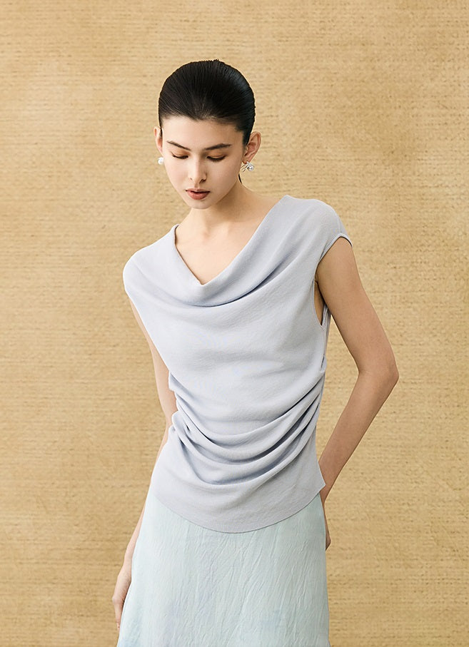 HECO Chinese style swing collar sleeveless knitted sweater T-shirt - HEART.