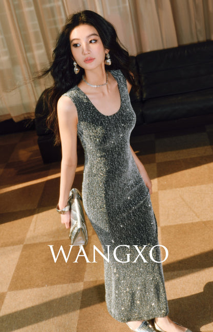 WANGXO | Silk Slim Fishtail Sleeveless Dress -ZÉVA.
