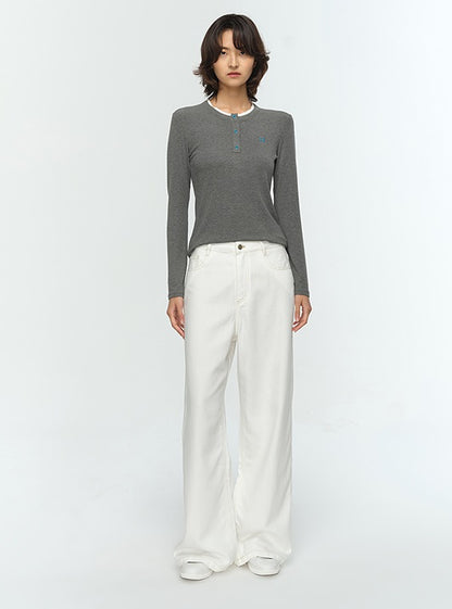 COMME MOI Lu Yan designer new women's clothing Henry collar color-blocked slim T-shirt- CHAOS.