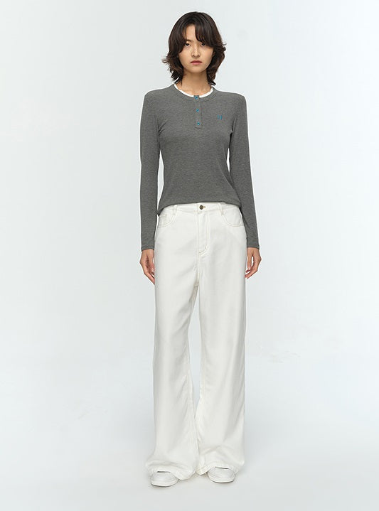 COMME MOI Lu Yan designer new women's clothing Henry collar color-blocked slim T-shirt- CHAOS.