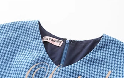 Le Palais Vintage Classic Red and Blue Contrasting Small Plaid Dress-RINDOU.