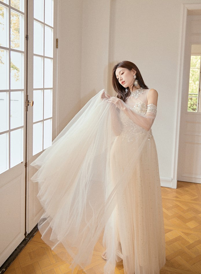 DOLLY Elegant Flower Stand Collar Sleeveless High Waist Tutu Wedding Dress-BELINDA