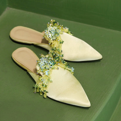 B-FEI lemon yellow flat mules pointed toe slippers-ULGA.