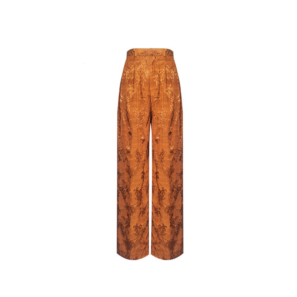 TUYUE Amber Satin Weave Zipper Casual Straight Pants- RACHEAL.