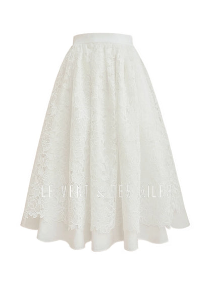 LE VENT&TES AILES French embroidery lace elegant A-line fill skirt-ESME