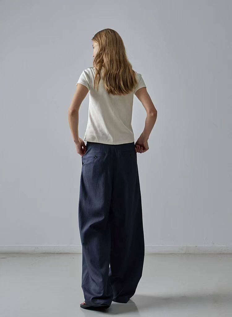 NOTHING WRITTEN Low Classic Casual Pants Women's Summer 2025 New Versatile High-Waisted Slimming Corduroy Straight-leg Wide-leg Pants-KATE'