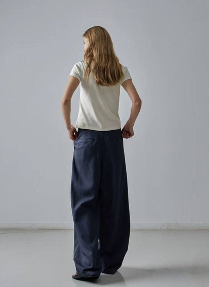 NOTHING WRITTEN Low Classic Casual Pants Women's Summer 2025 New Versatile High-Waisted Slimming Corduroy Straight-leg Wide-leg Pants-KATE'