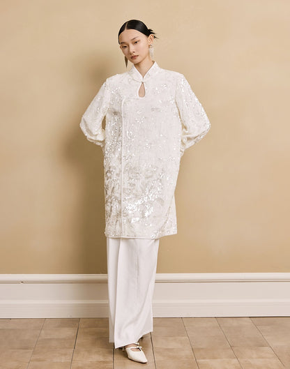 HECO floral sequins embroidery long sleeve short DRESS  - CUTE.